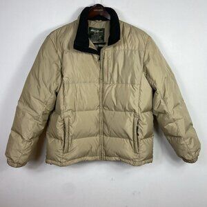 EDDIE BAUER Goose Down Quilted Puffer Coat Men's L Vtg Style Jacket Tan / Khaki